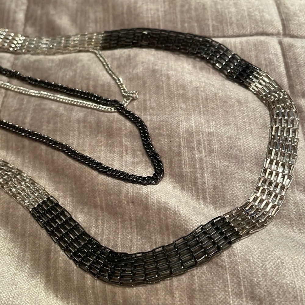 Black and Silver Mesh Multistrand Necklace EXCELLENT condition